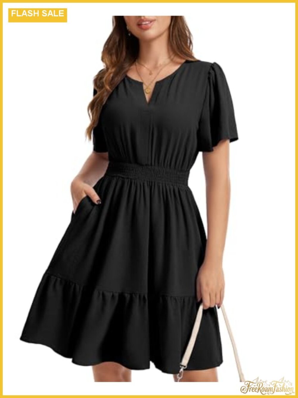 Flowy Midi Sundress with Pockets for Women - Boho Casual Summer Dress